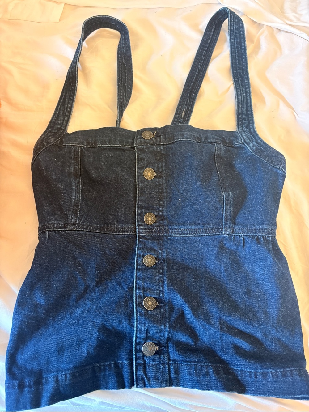 Denim Button-Front Kids One-Piece in Dark Blue